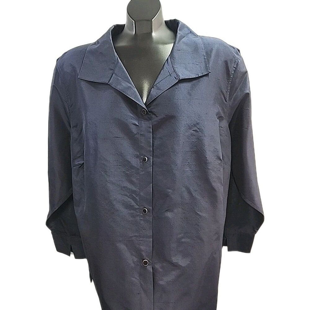 Talbots Woman 100% Silk Blouse Blue Plus Sz 24W Long Sleeve Button Shirt Top
